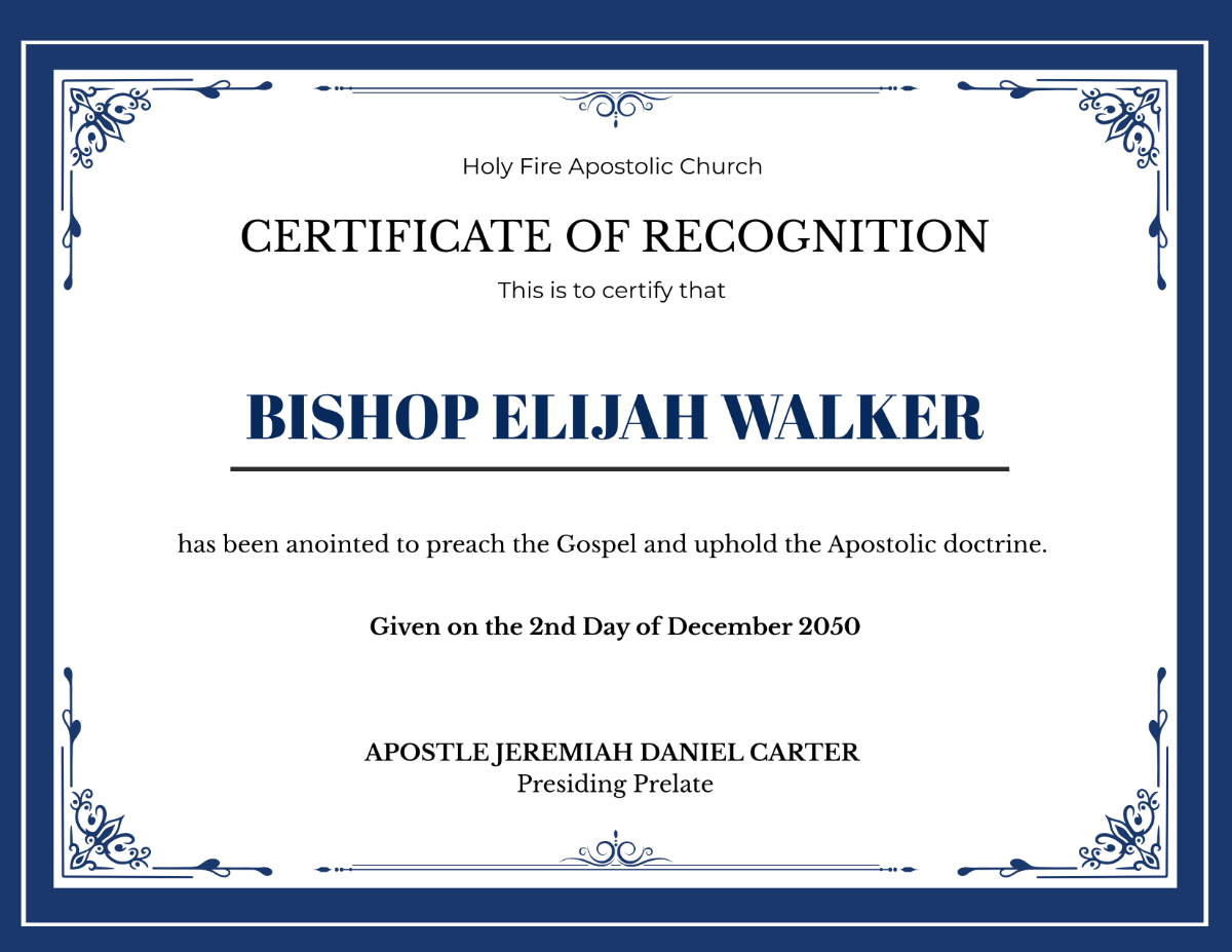 Blue Apostolic Church Certificate Blue Apostolic Church Certificate