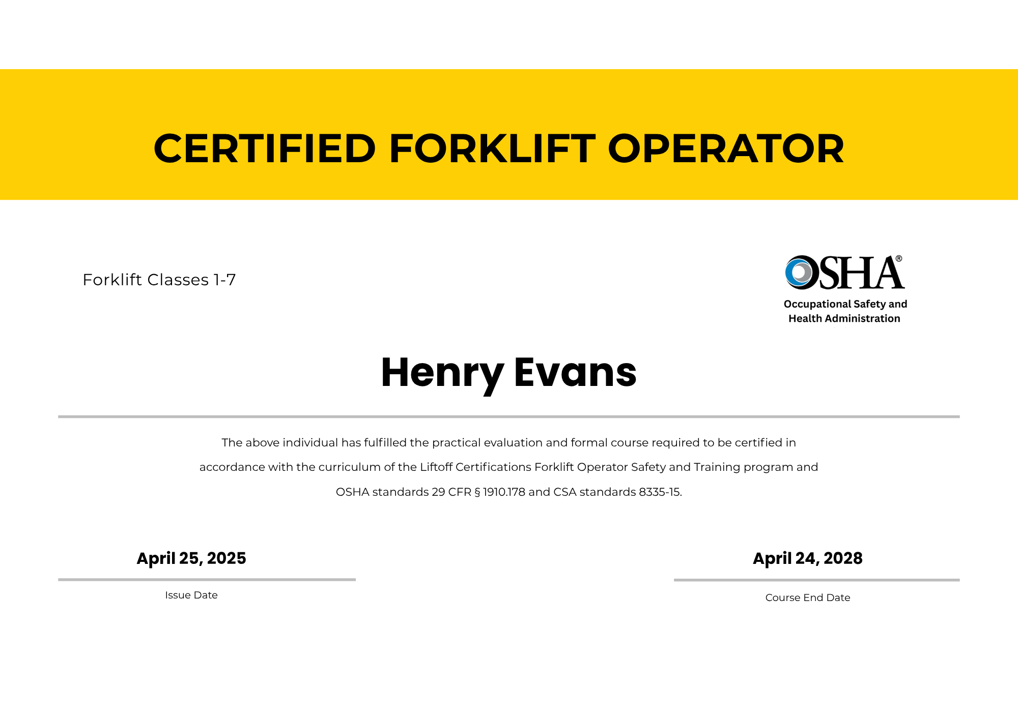 Blue Edge Forklift Certification Card Template