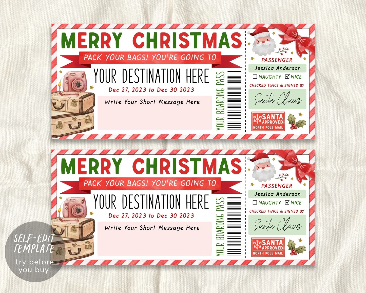 Boarding Pass From Santa Gift Ticket Editable Template Christmas Xmas Surprise Vacation For Kids Holiday Trip Reveal Gift Travel Ticket 363631636 Boarding Pass From Santa Gift Ticket Editable Template Christmas Xmas Surprise Vacation For Kids Holiday Trip Reveal Gift Travel Ticket 363631636