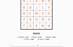 Boggle Board Worksheet