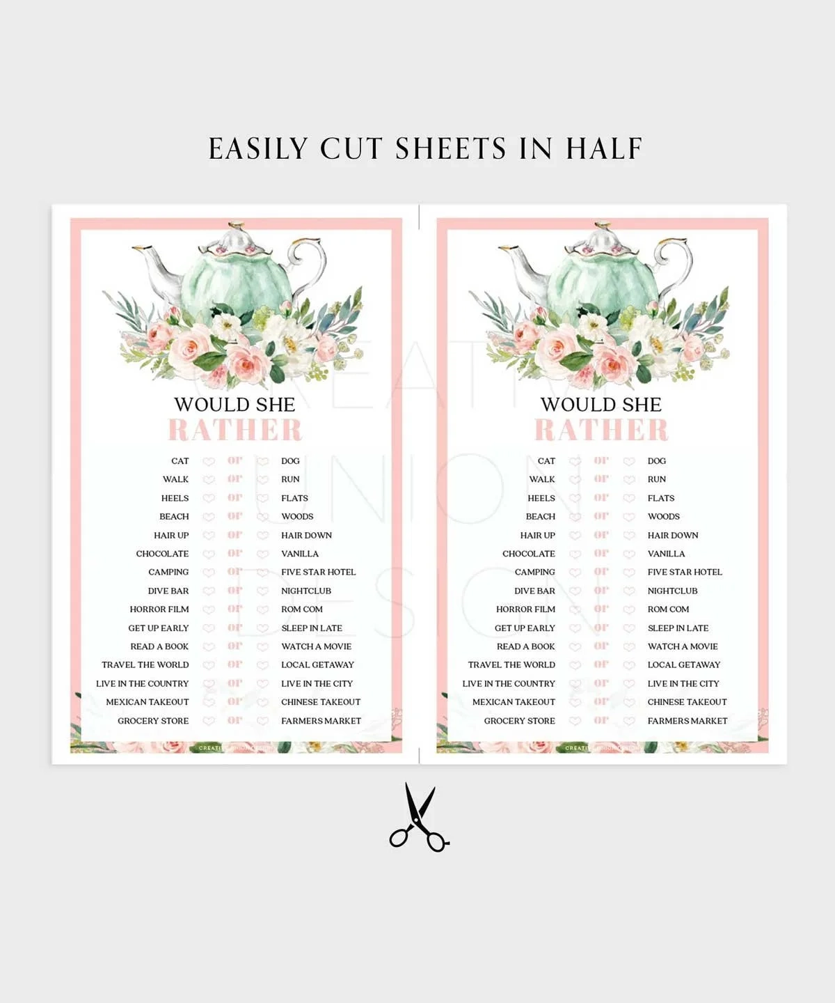 Bridal Shower Tea Party Printable Games Bundle