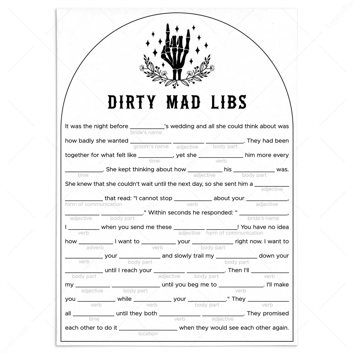 Bride Or Die Bachelorette Party Dirty Mad Libs Game Printable