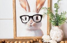 Bunny With Glasses Easter Spring Art Print Easter Wood Sign Farmhouse Wood Sign Bunny Rabbit Print Unique Wall Art Easter Art Print 1