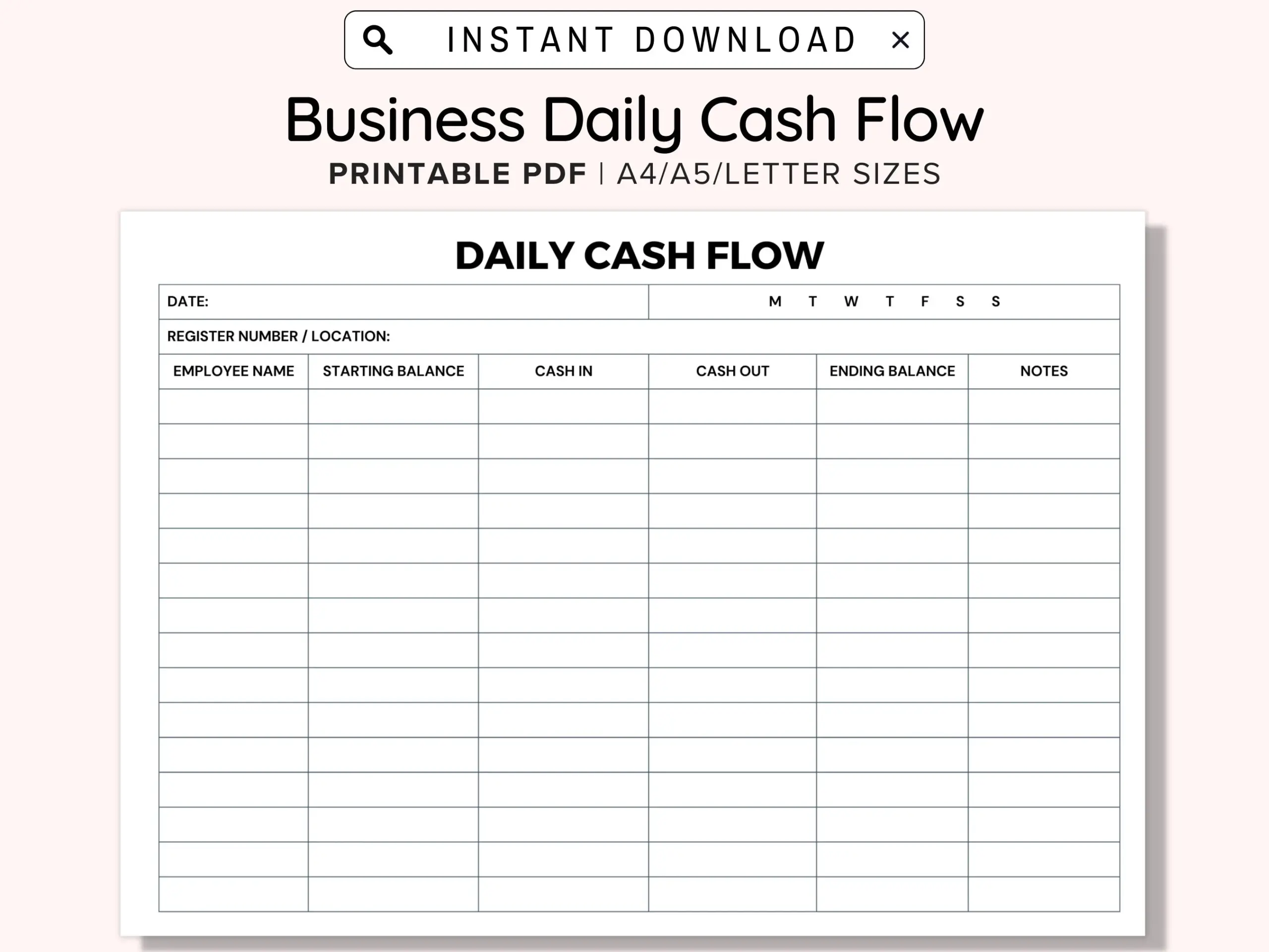 Business Daily Cash Flow Printable