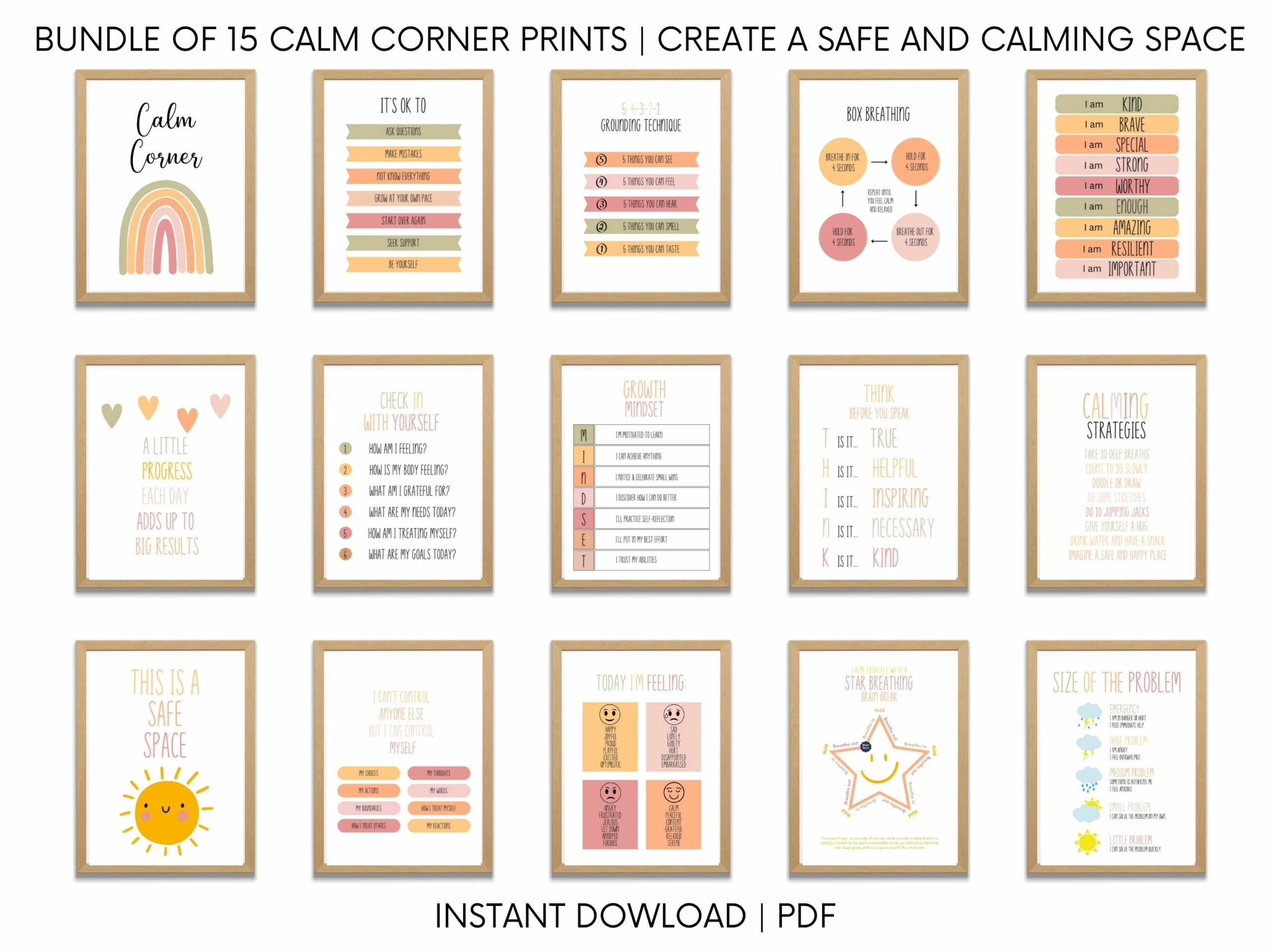 Calming Corner Wall Art Poster Set 15 Calm Down Strategies Educational Feelings Chart Printable Preschool Decor Calming Corner Wall Art Poster Set 15 Calm Down Strategies Educational Feelings Chart Printable Preschool Decor
