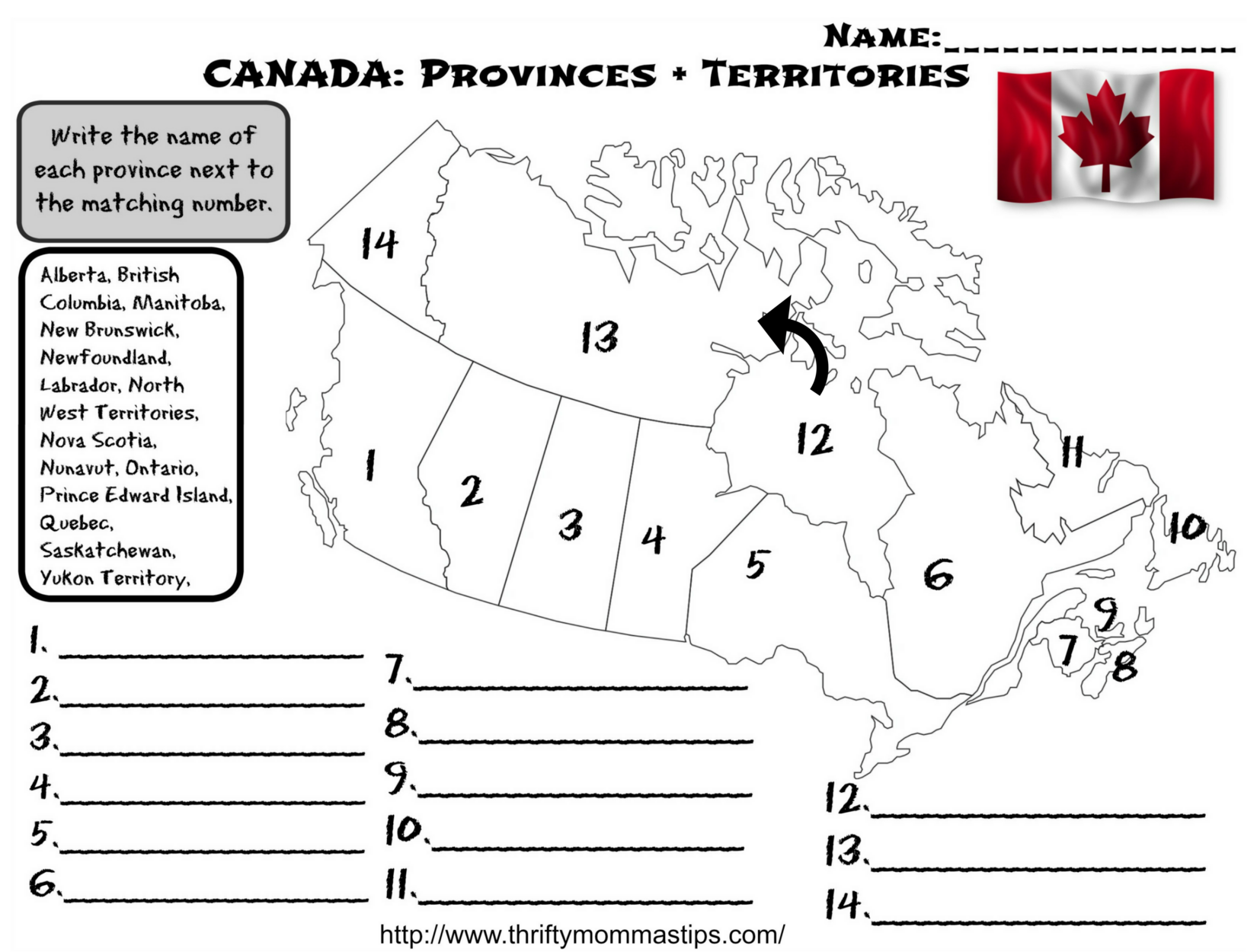 Canadian Provinces Territories Worksheet Canadian Provinces Territories Worksheet