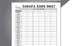 Canasta Score Sheet Canasta Card Game