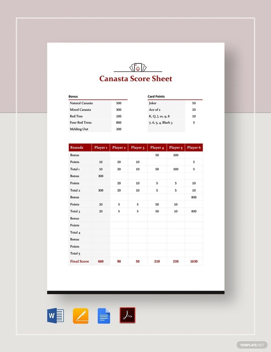 Canasta Score Sheet