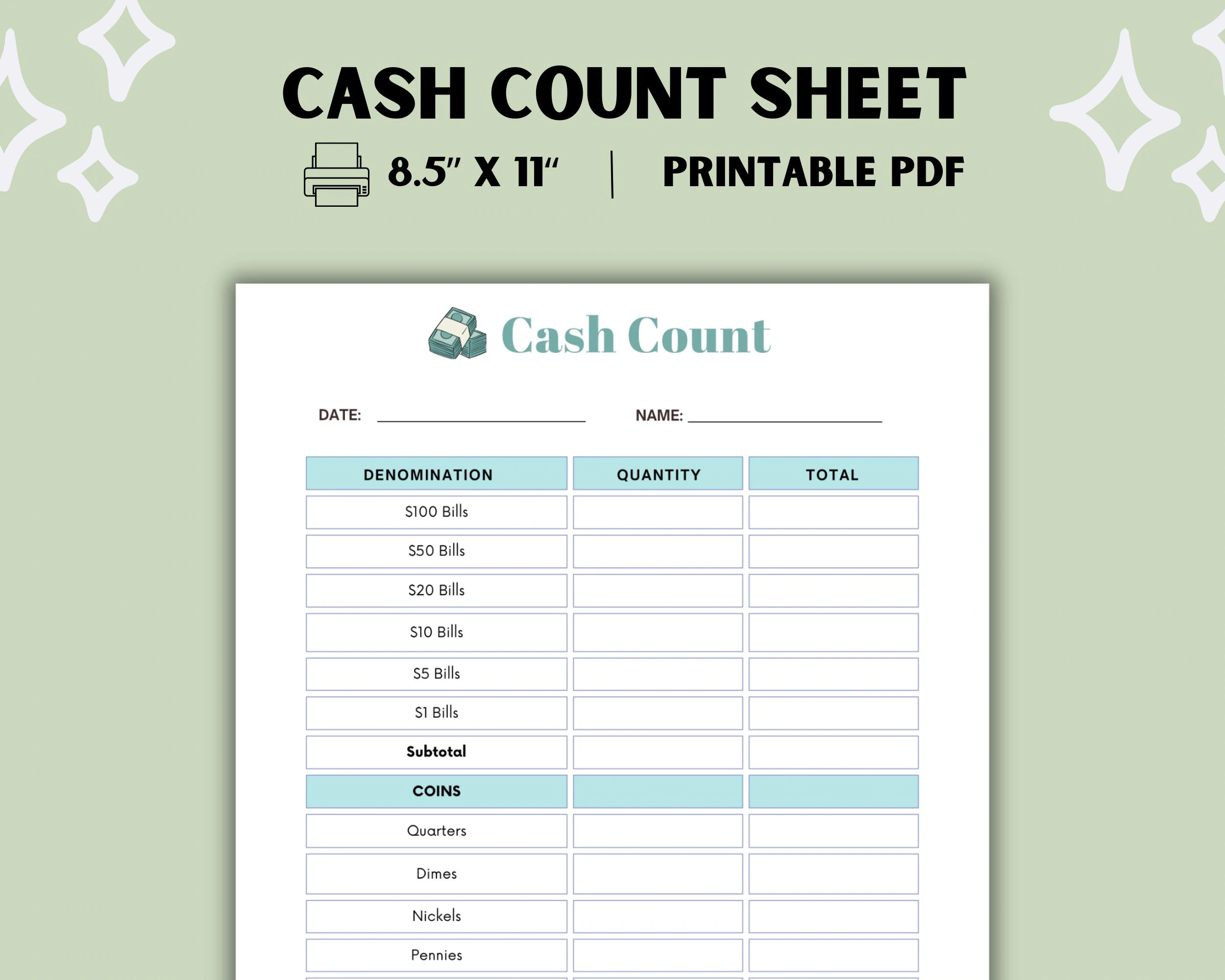 Cash Register Close Out Sheet