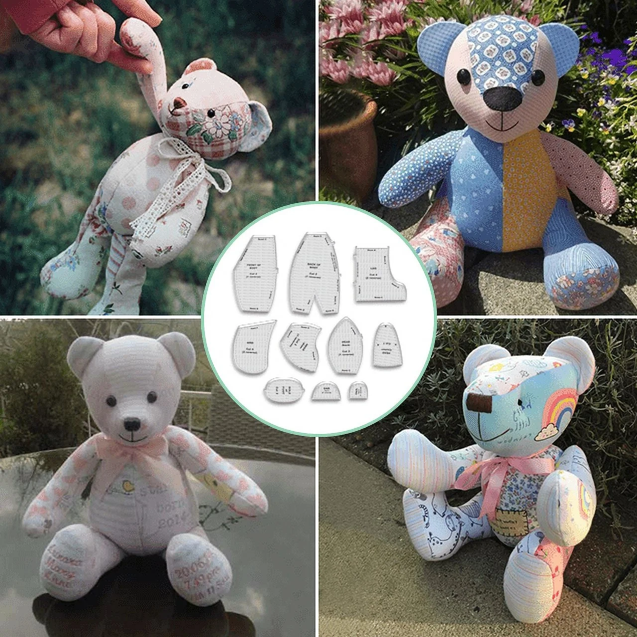 CELNNCOE 10 PCS Memory Bear Template Ruler Set Instructions Memory Bear Sewing Patterns Template PC Material Quilting Template Cutting Set 10 Inch
