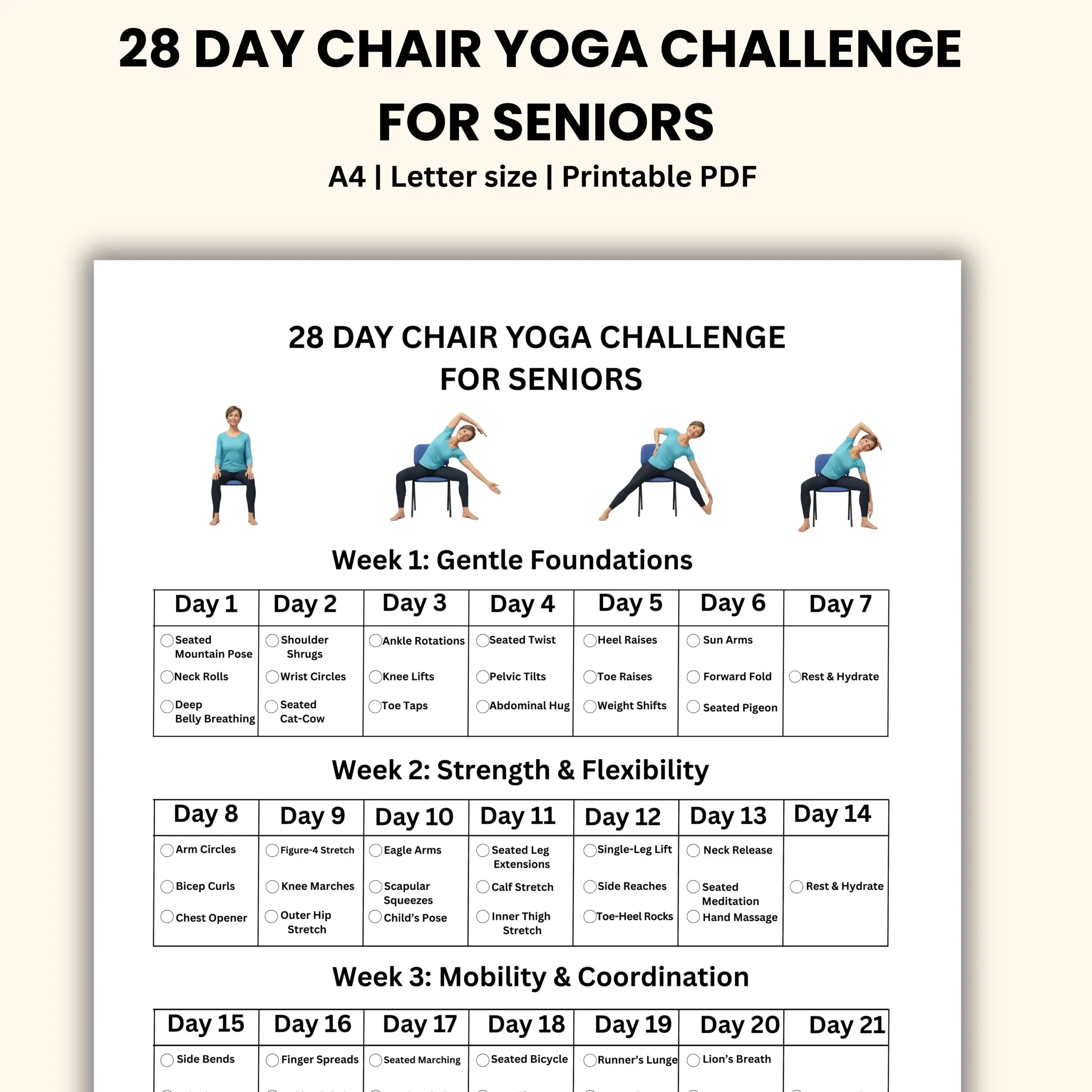 Chair Yoga Challenge 28 Day Printable