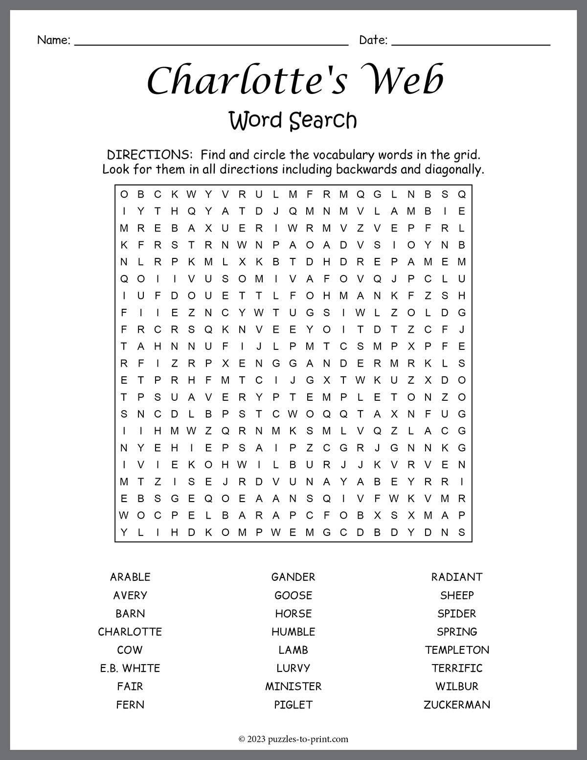 Charlottes Web Word Search shtml Charlottes Web Word Search shtml