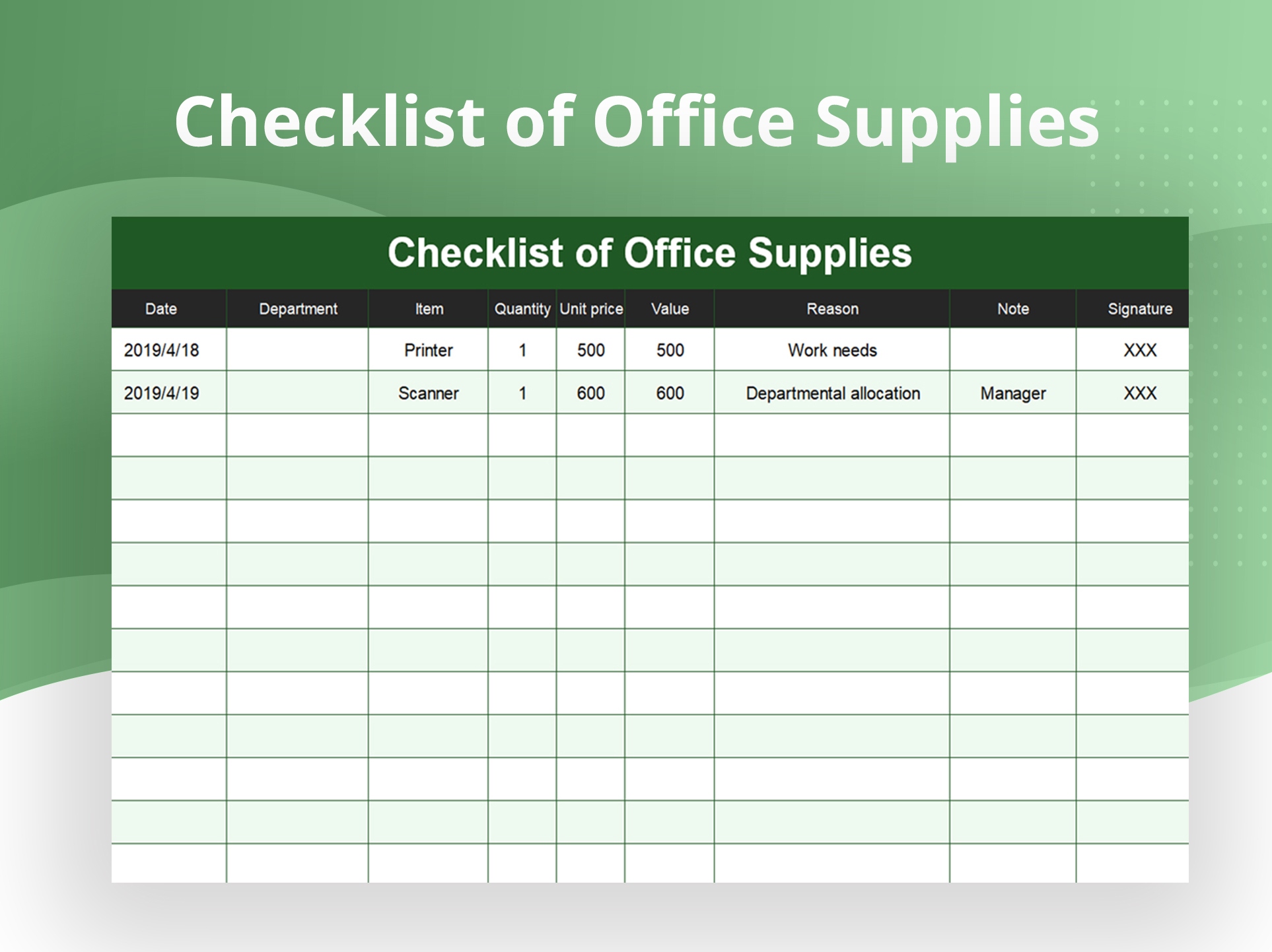 Checklist Of Office Supplies Xlsx Excel C800cf12