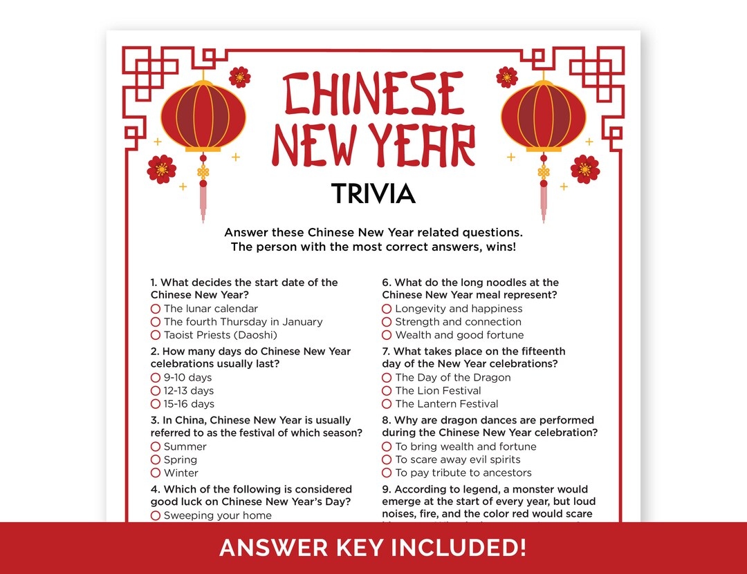 Chinese New Year Trivia Game Printable