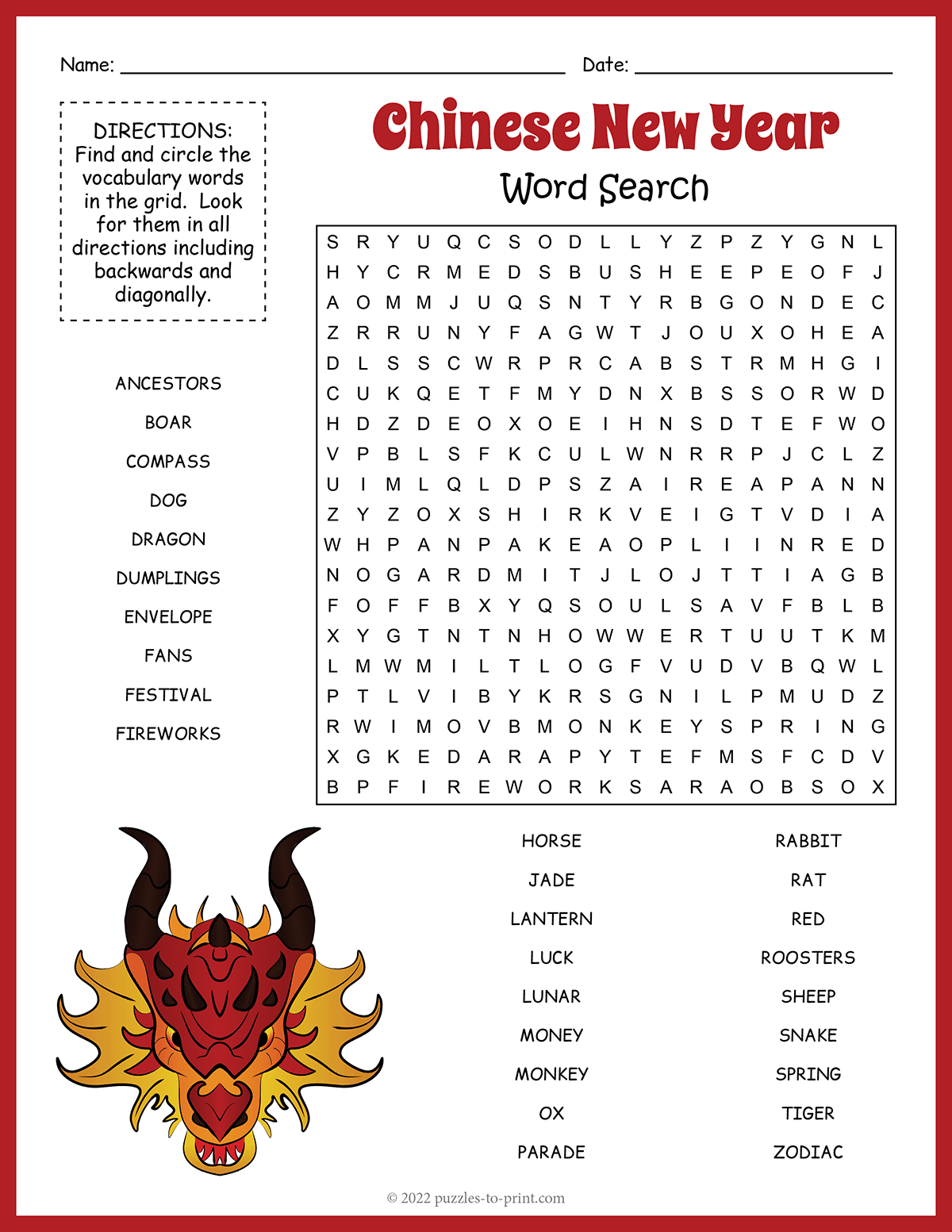Chinese New Year Word Search shtml