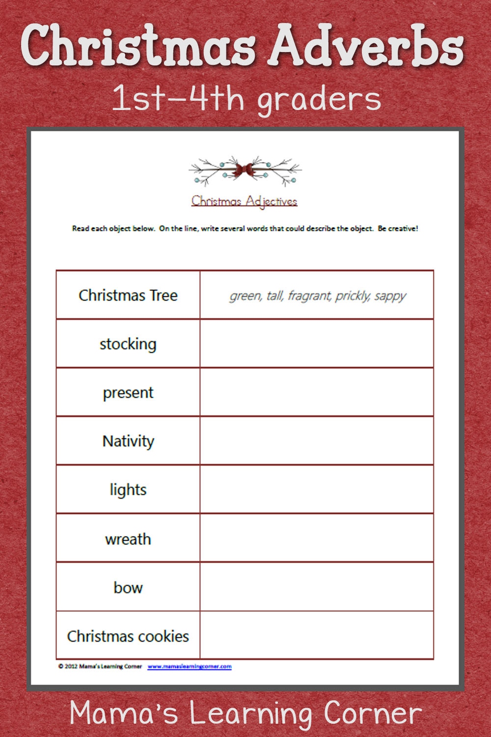 Christmas Adjectives Worksheet Christmas Adjectives Worksheet