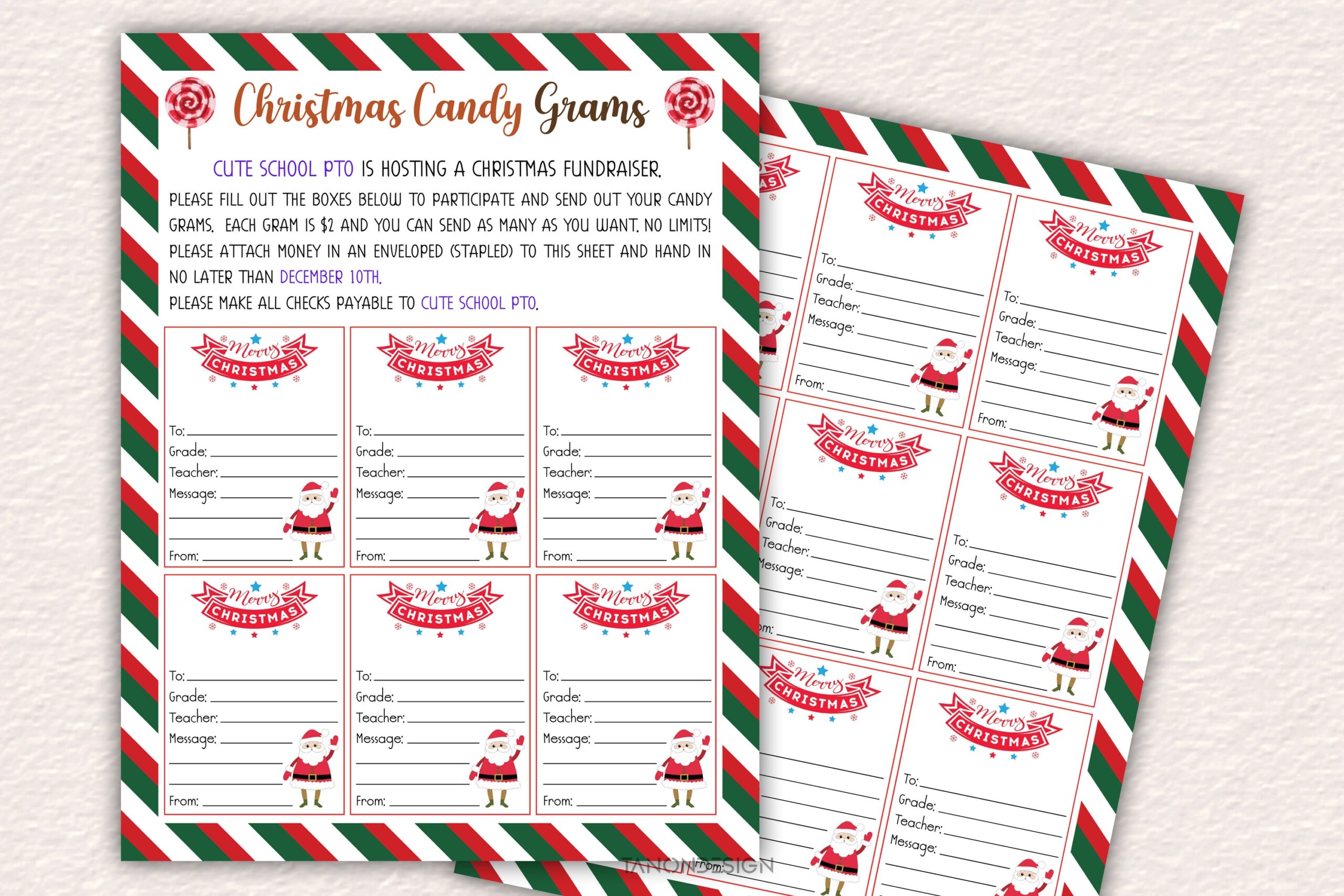 printable christmas candy gram template
