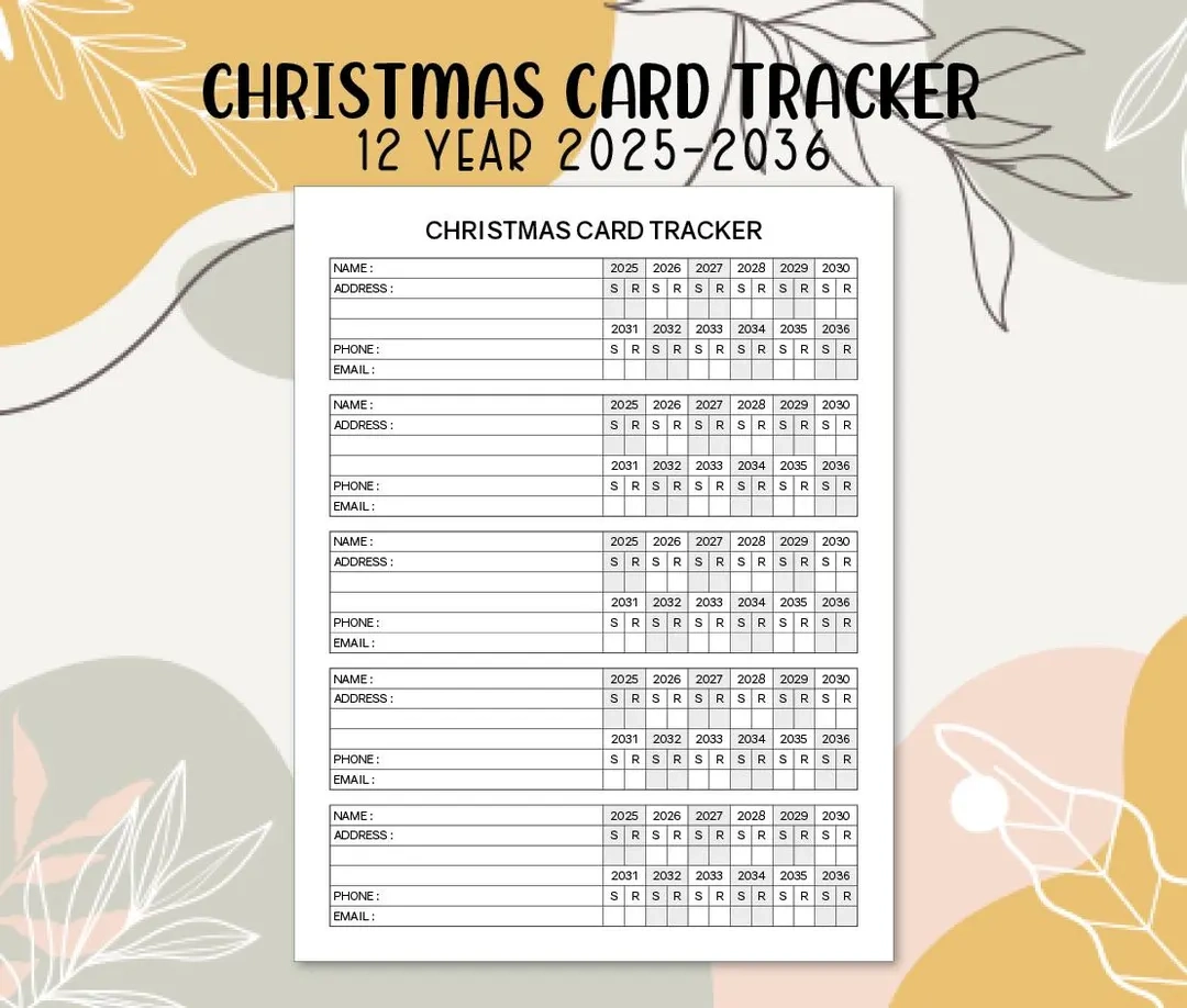 Christmas Card Tracker 2025 2036
