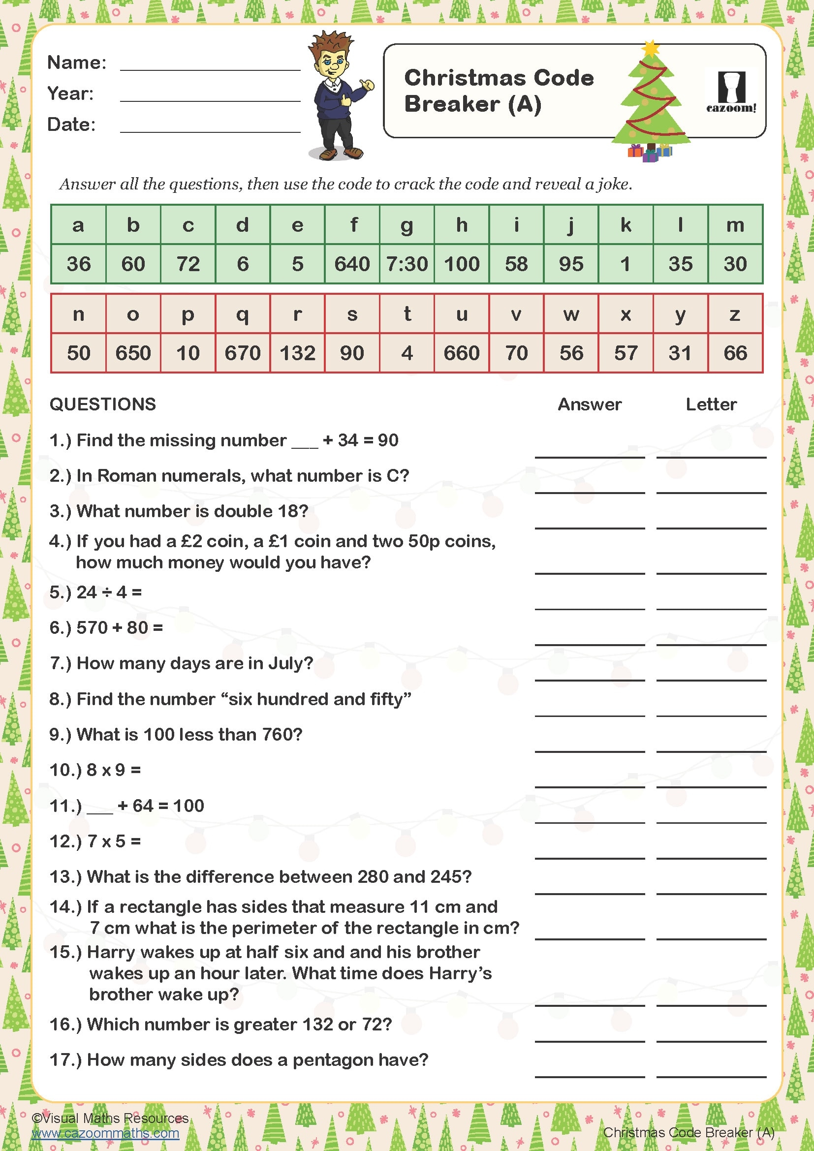 Christmas Code Breaker A Worksheet Christmas Code Breaker A Worksheet
