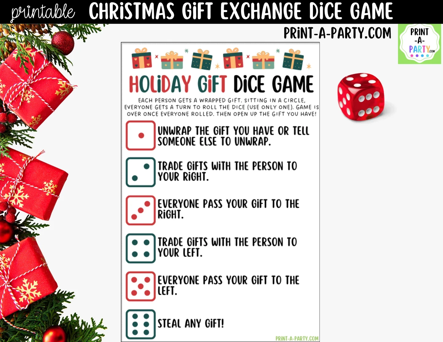 Christmas Dice Game Printable White Elephant Christmas Dice Game Printable White Elephant