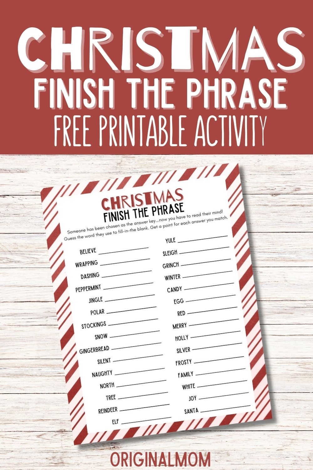 Christmas Finish My Phrase Free Printable