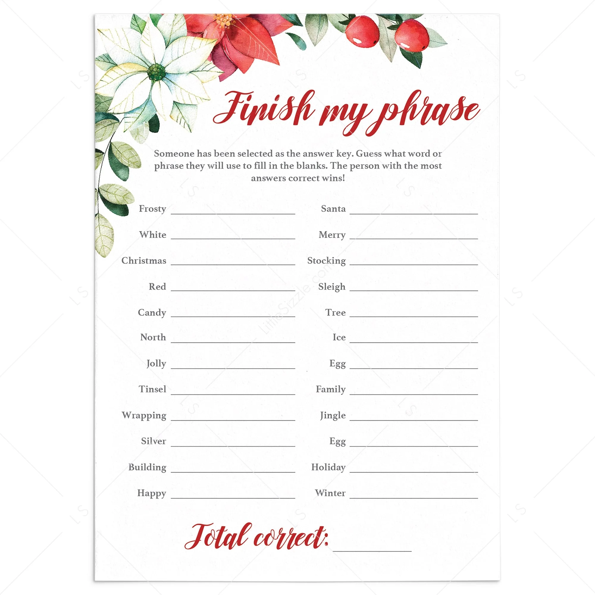 Christmas Finish My Phrase Printable
