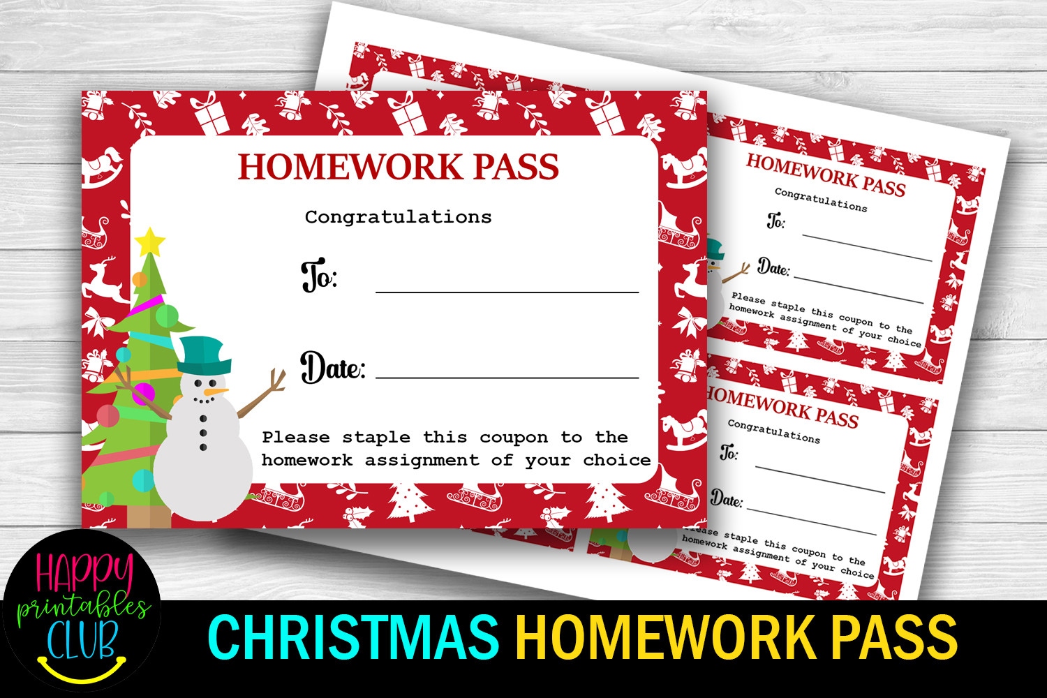 Christmas Homework Pass Holiday Passes