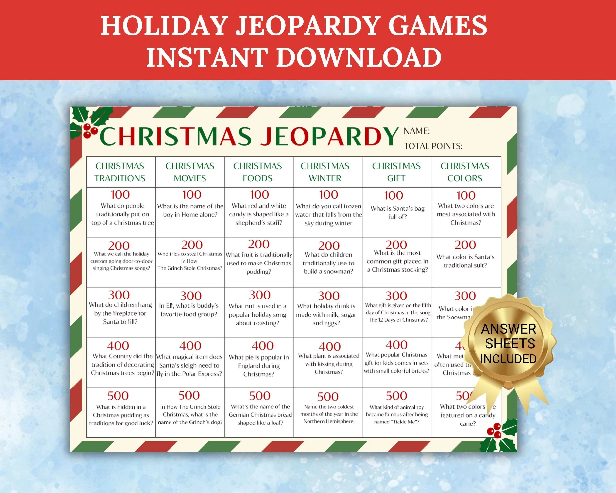 Christmas Jeopardy Game Printable Christmas Jeopardy Game Printable