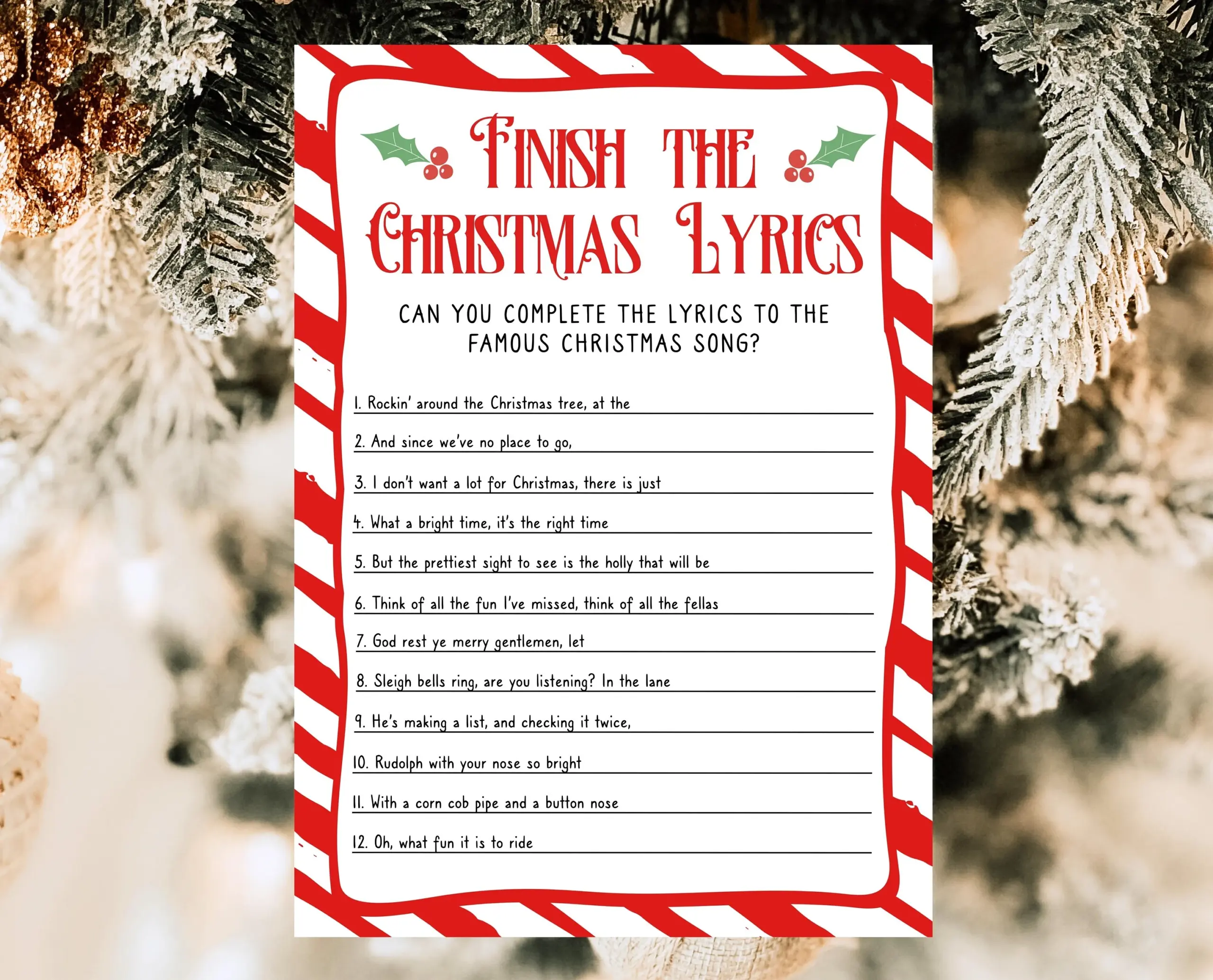 Christmas Lyrics Game Printable Holiday Christmas Lyrics Game Printable Holiday