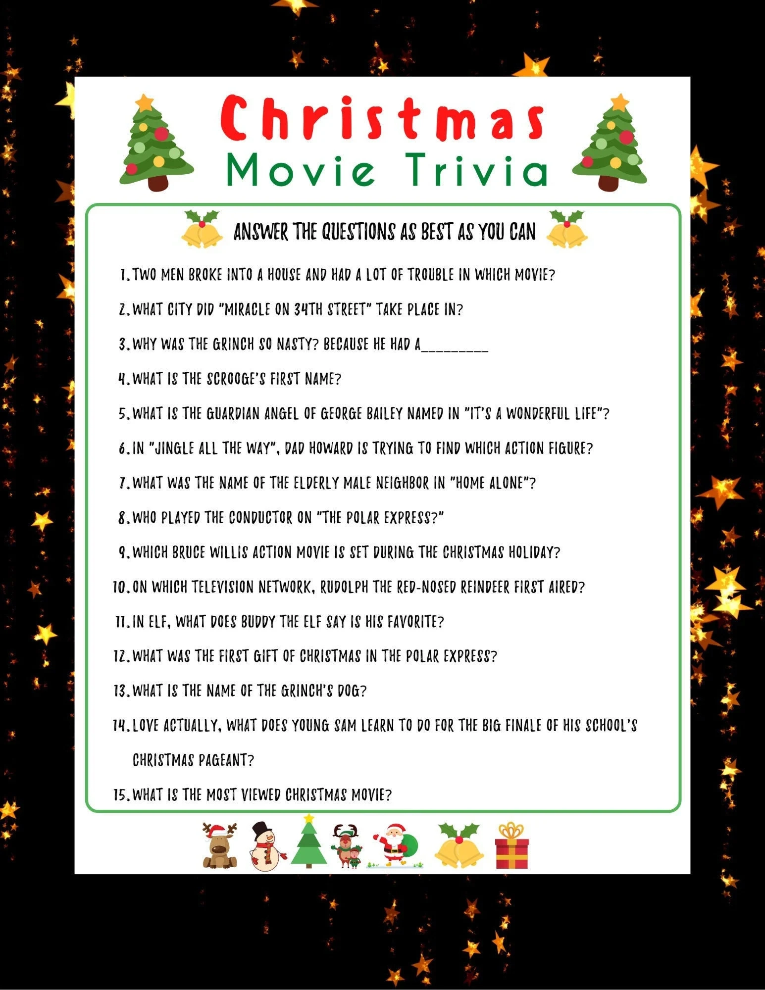Christmas Movie Trivia Game Holiday