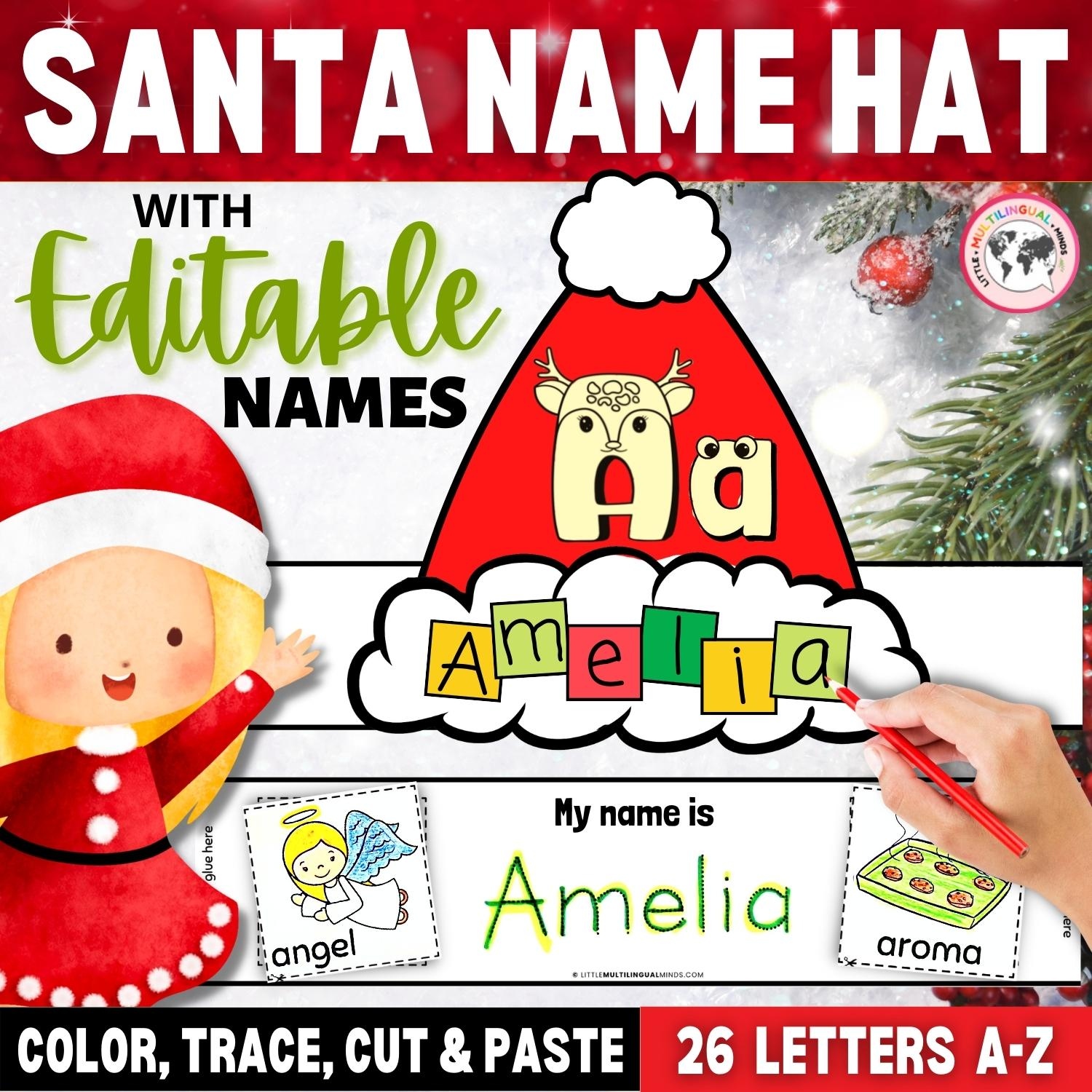 Christmas Name Craft Name Tracing Editable Santa Name Hat Christmas Name Craft Name Tracing Editable Santa Name Hat