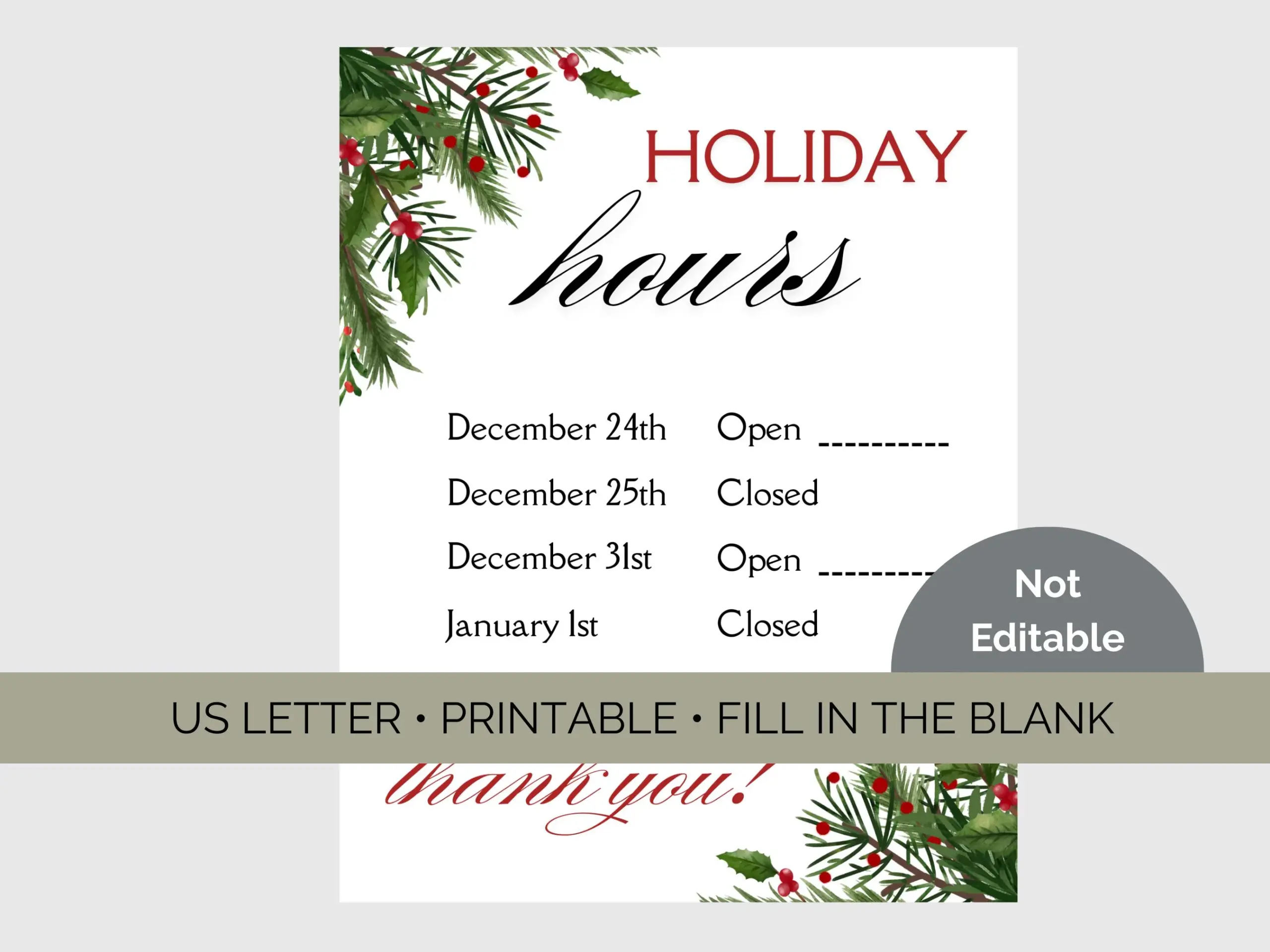 Christmas Opening Hours Template
