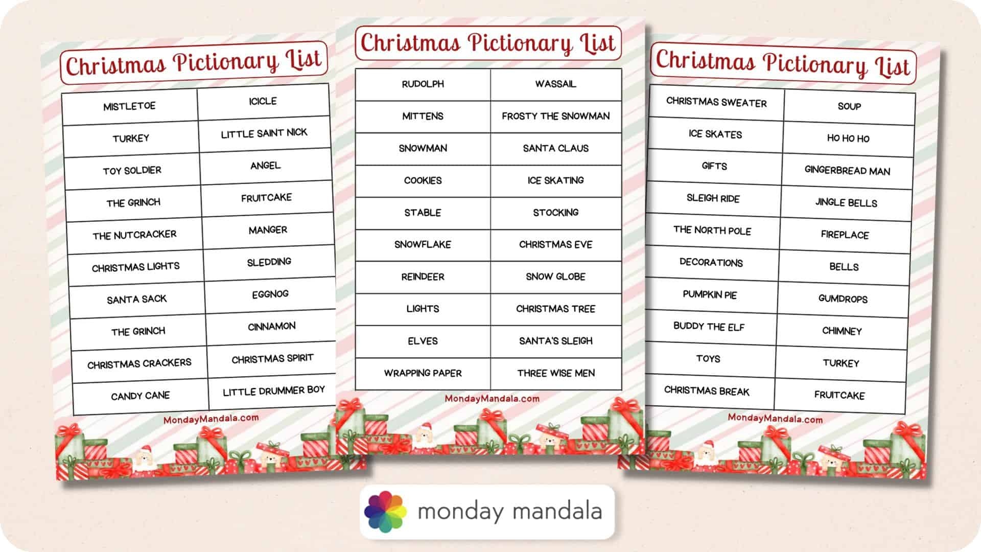 Christmas Pictionary List