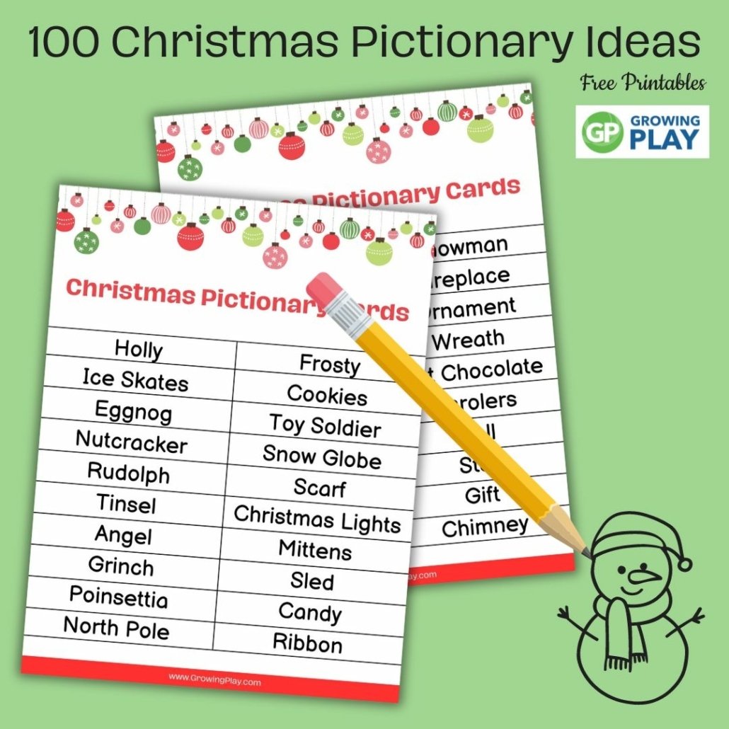 printable christmas pictionary word list