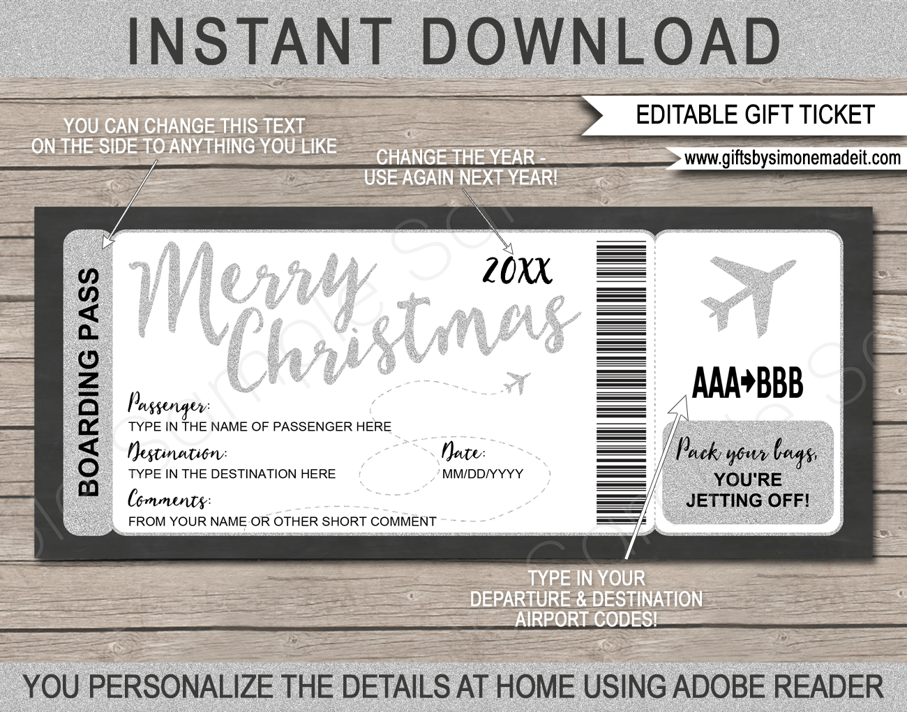 Christmas Plane Boarding Pass Gift Template Christmas Plane Boarding Pass Gift Template