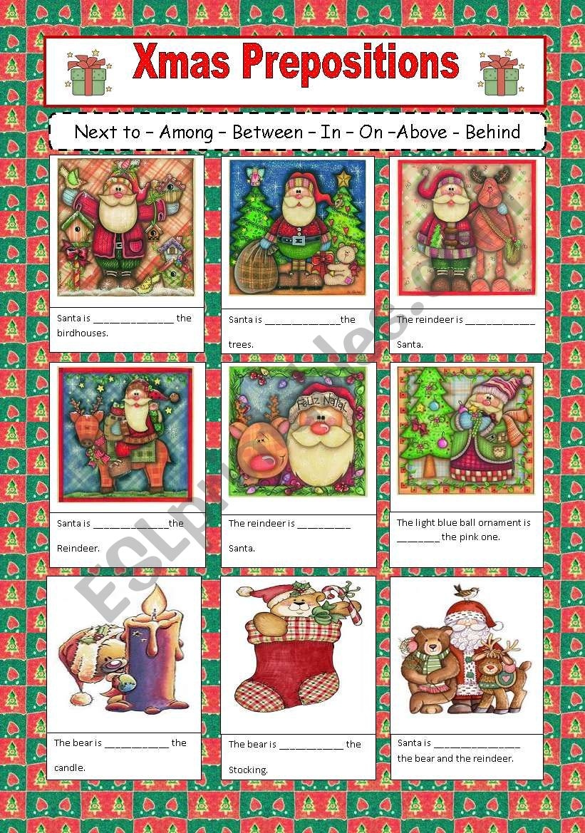 christmas prepositions worksheet christmas prepositions worksheet