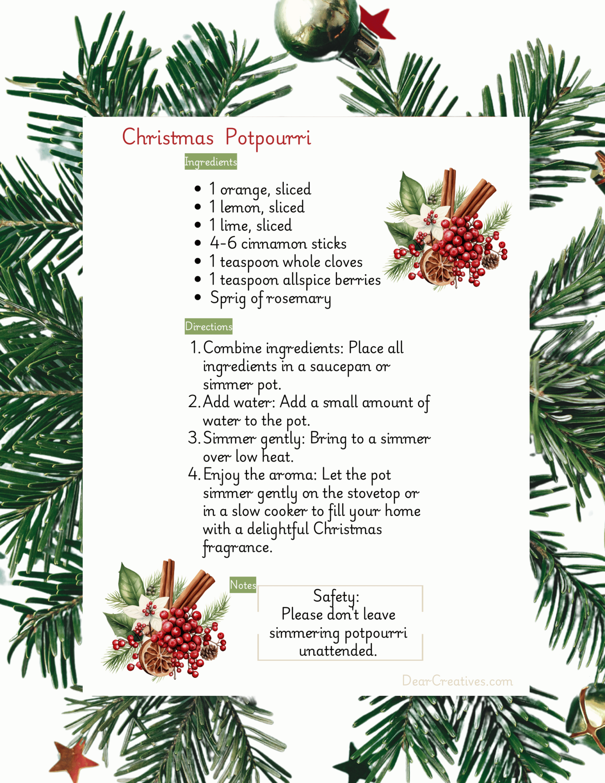 Christmas Simmer Pot Recipe Free Printable