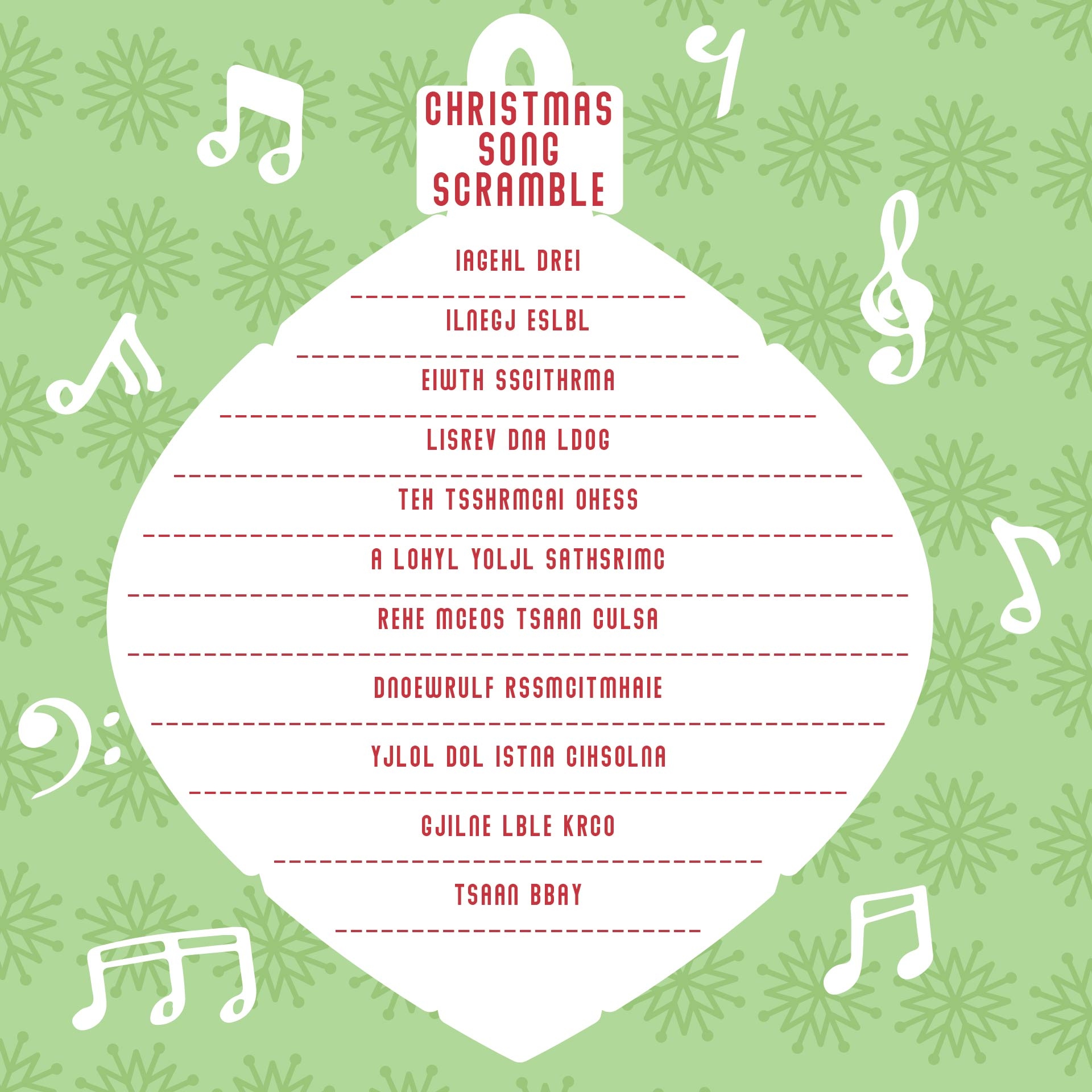 Christmas Song Scramble Printable Christmas Song Scramble Printable