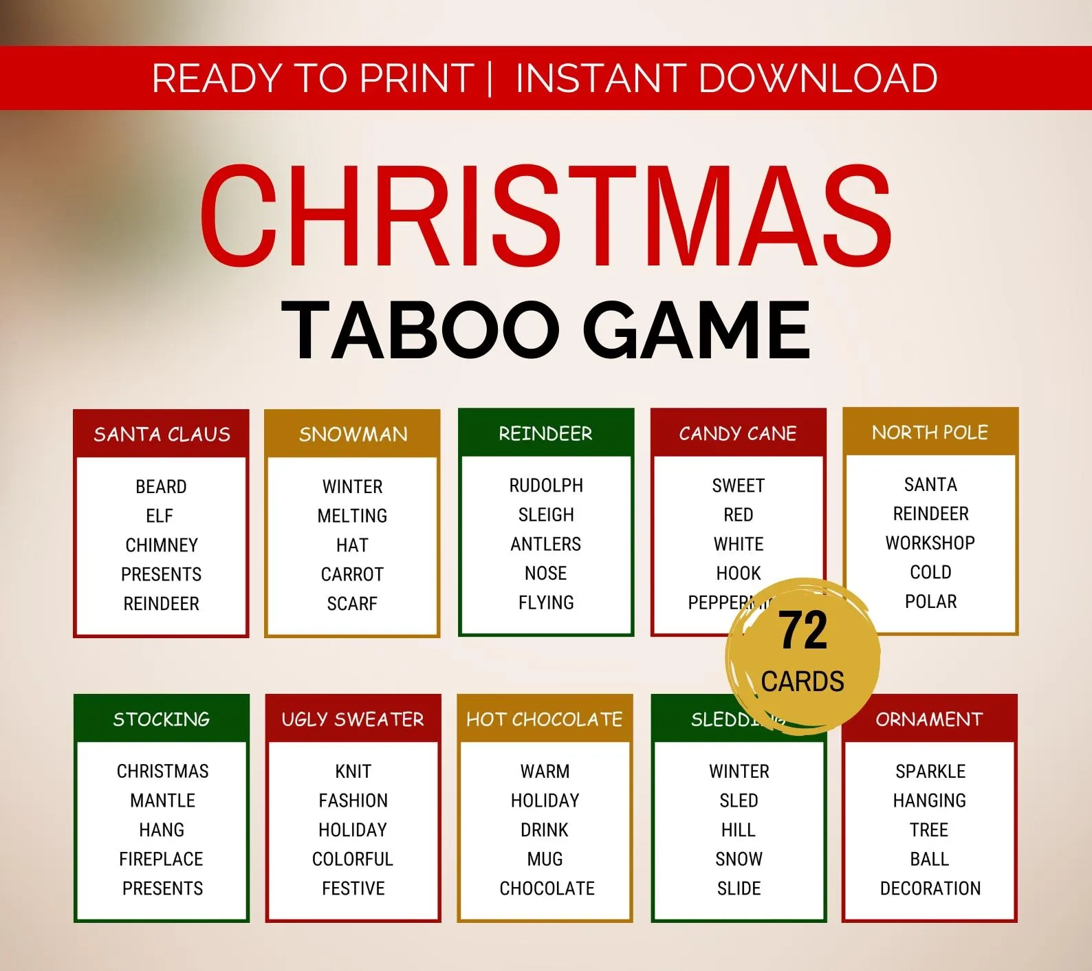 Christmas Taboo Game Christmas Forbidden