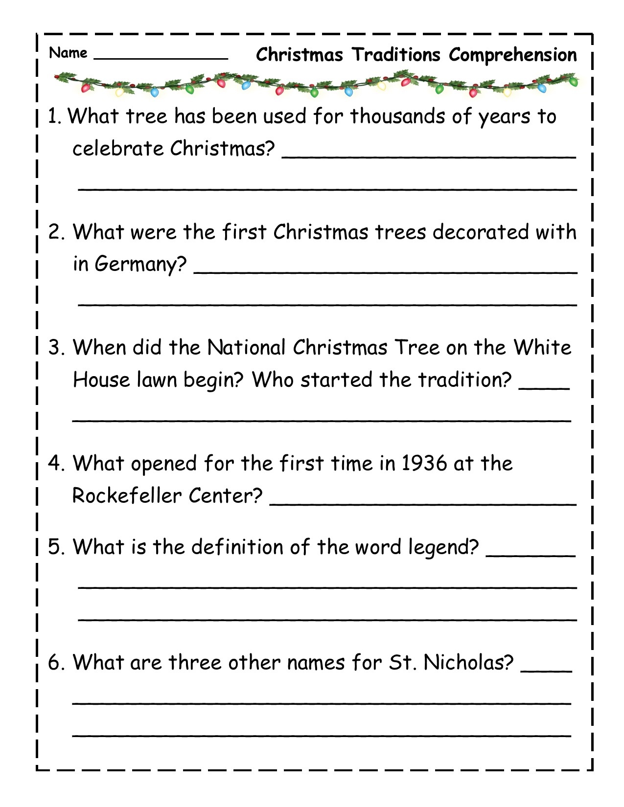 Christmas Traditions Reading Comprehension Passage Christmas Traditions Reading Comprehension Passage