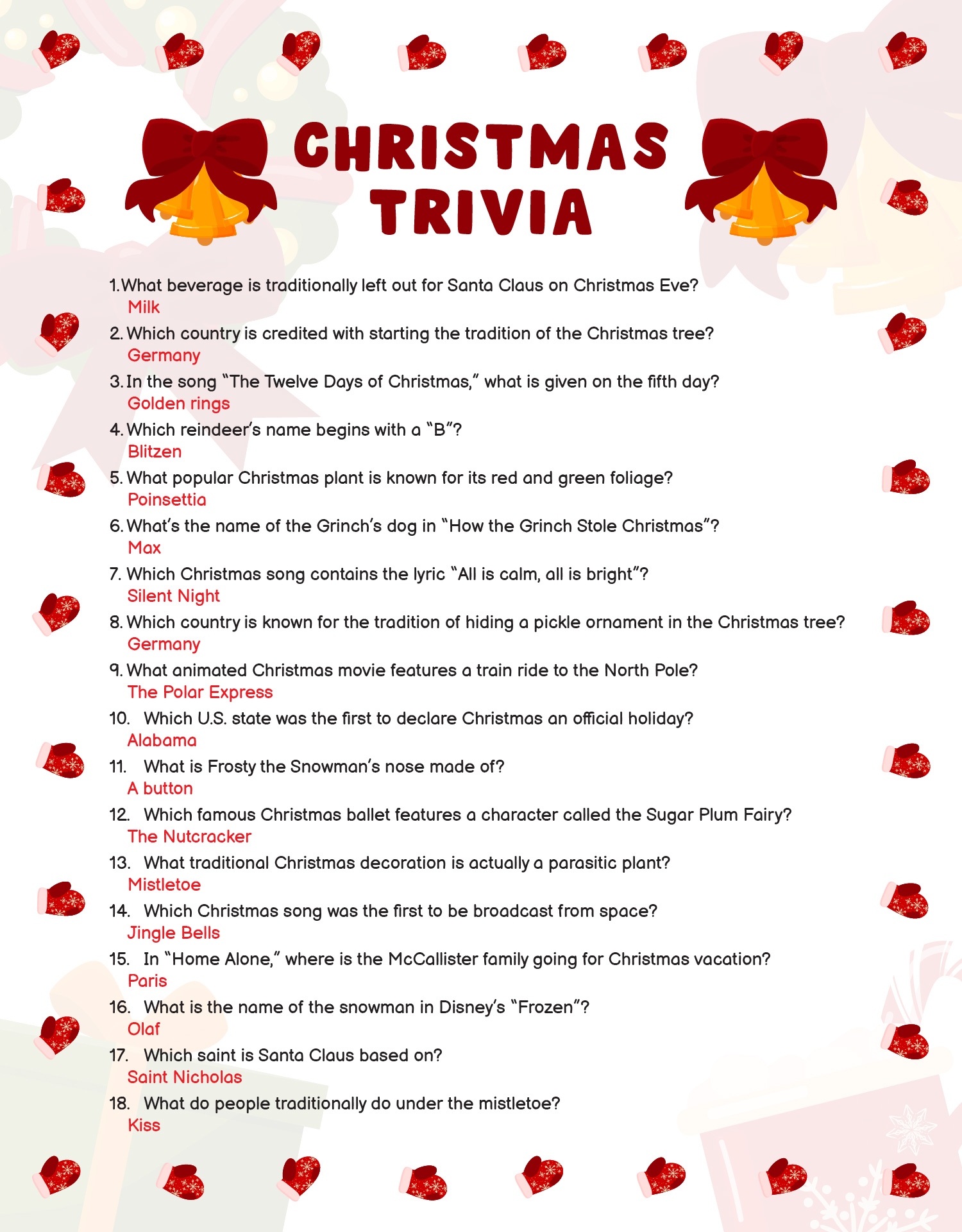 Christmas Trivia Questions And Answers Free Printable Christmas Trivia Questions And Answers Free Printable