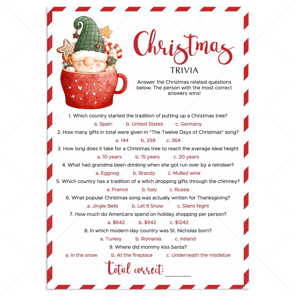 Christmas Trivia Questions And Answers Printable Game
