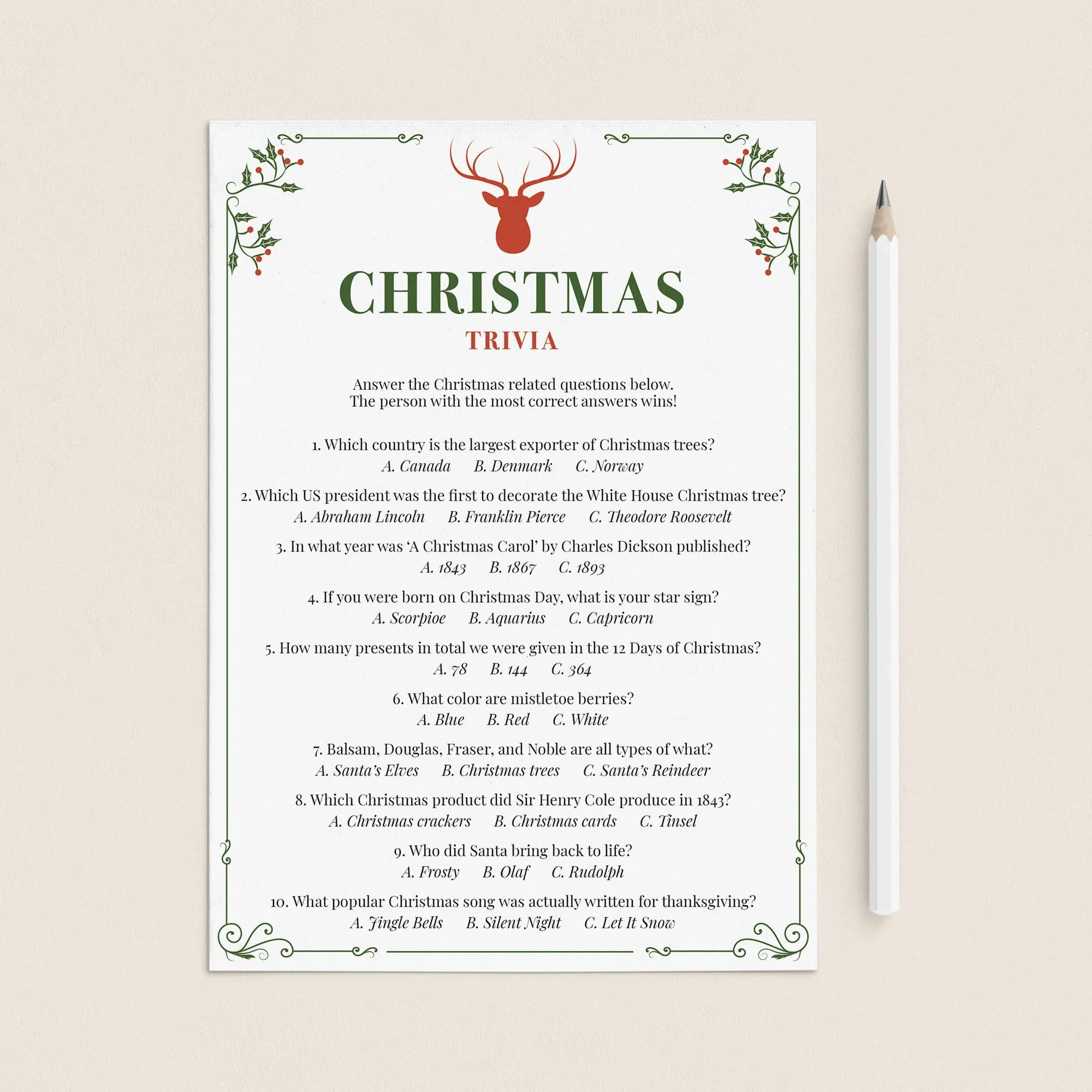 Christmas Trivia Questions And Answers Printable