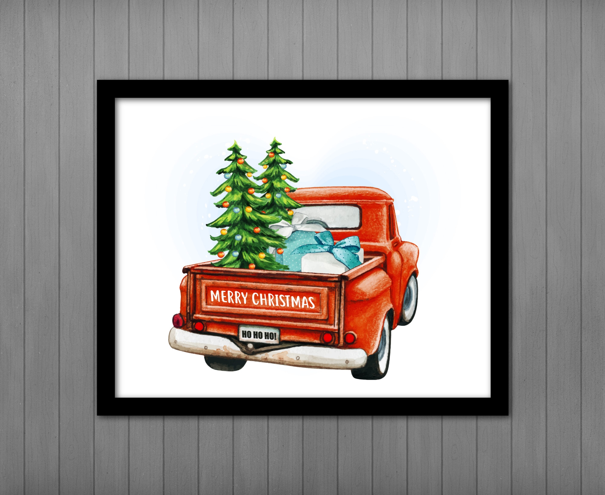 Christmas Truck Printable Sign Instant Download Farmhouse Vintage Christmas Art Print In Watercolor With Red Truck