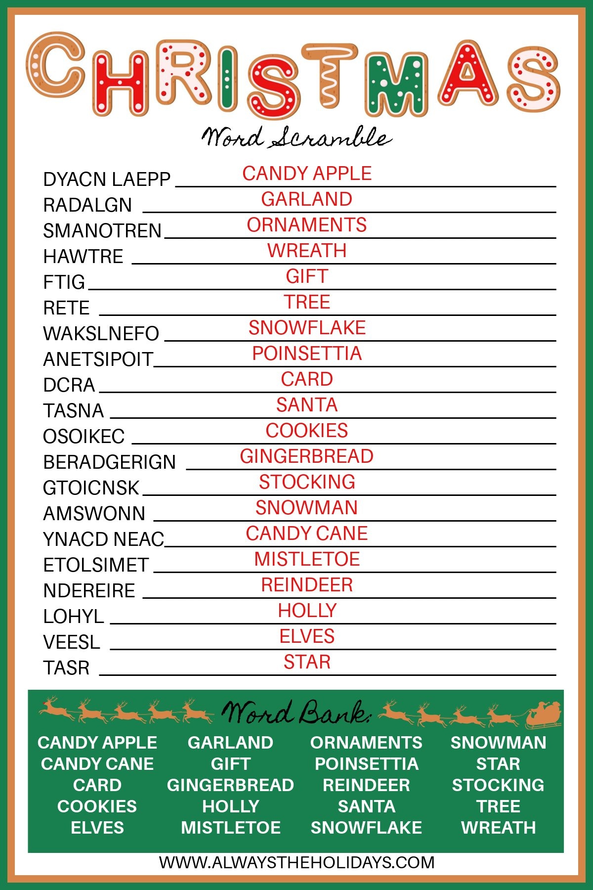 Christmas Word Scramble Christmas Word Scramble