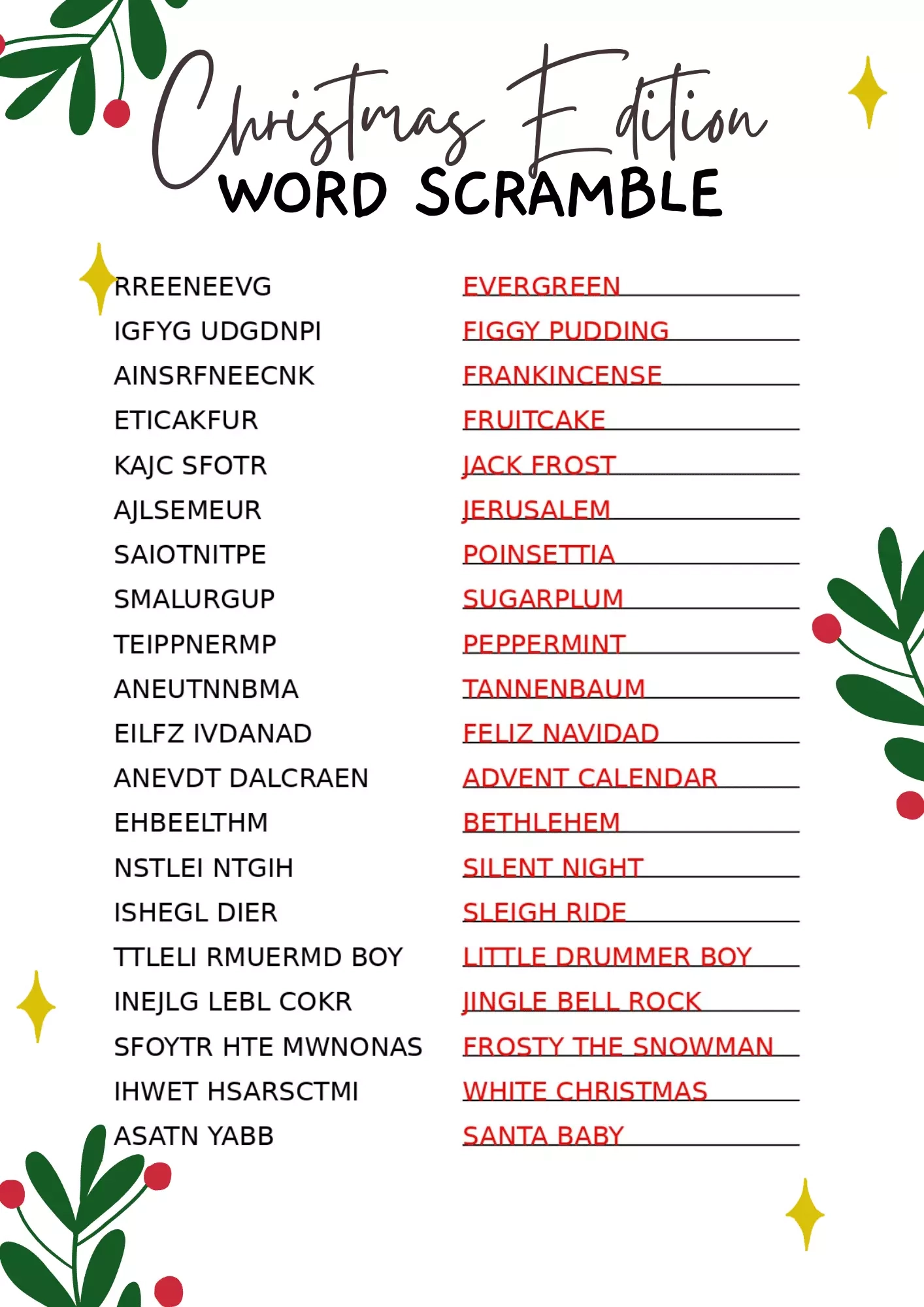 Christmas Word Scramble