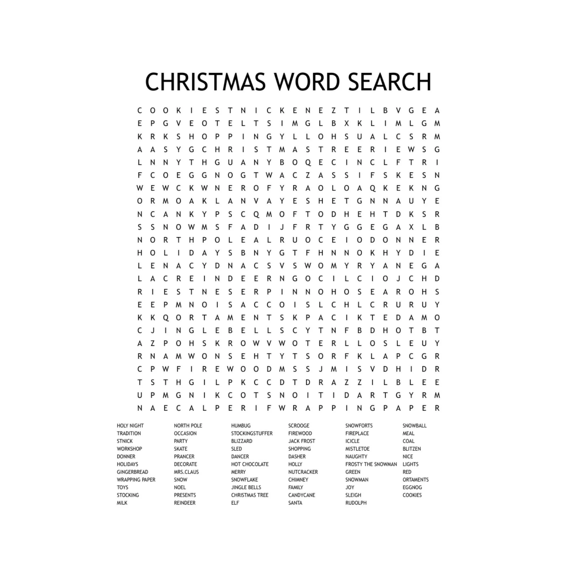 Christmas Word Search Printable Download