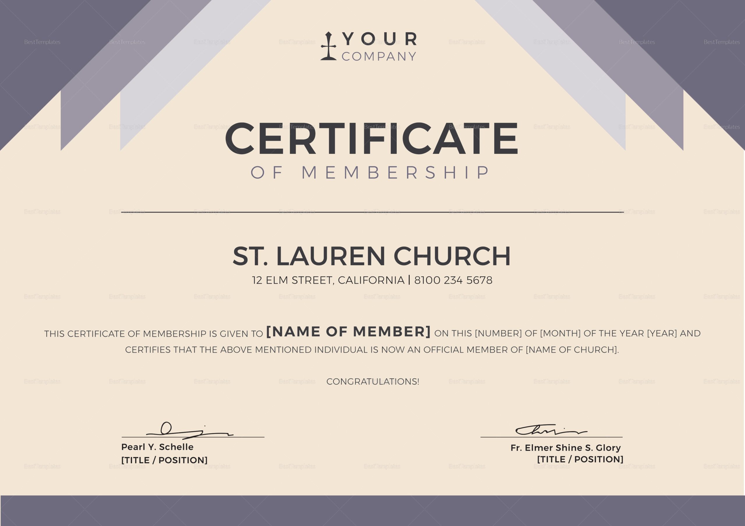 Church Membership Certificate Church Membership Certificate