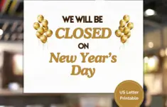 Closed On New Years Printable Sign
