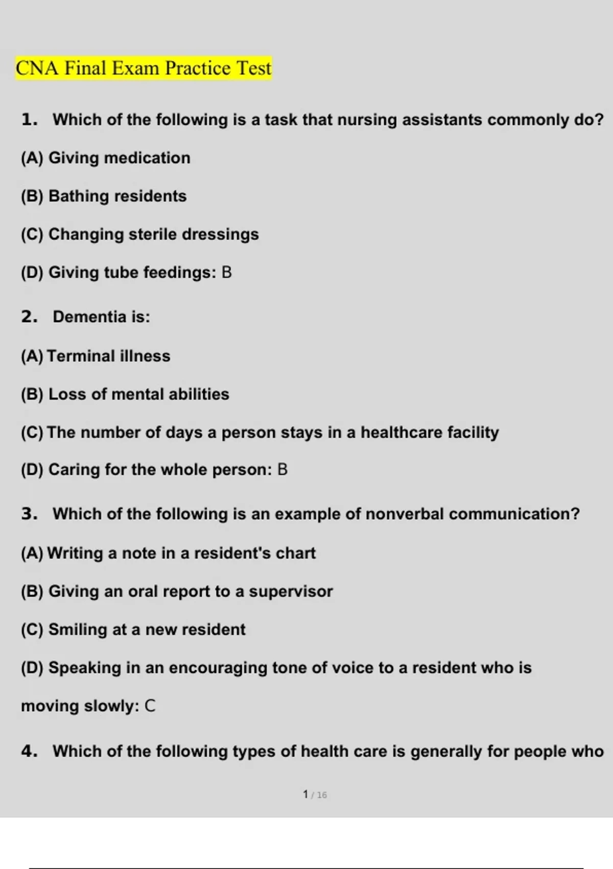 Cna Final Exam Practice Test Questions And Answers Latest 2024 2025 Verified Answers Cna Final Exam Practice Test Questions And Answers Latest 2024 2025 Verified Answers